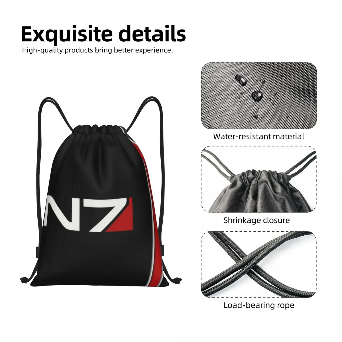 N7 Mass Effect Emblema Drawstring Mochila Sports Gym Bag para Mulheres Homens Aliança Militar Video Game Shopping Sackpack