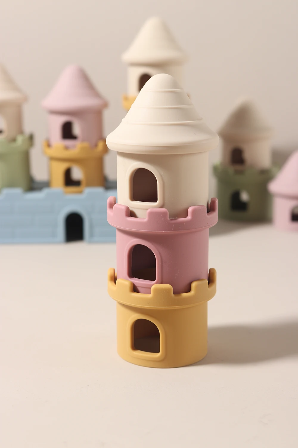 8 pçs/set brinquedos de dentição do bebê-conjunto de blocos de construção de castelo de silicone, acalmar gengivas doloridas, empilhador sensorial mastigável livre de bpa