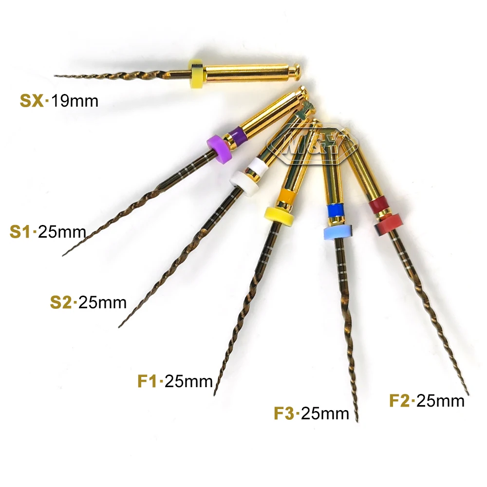 6pcs Dental Gold Endo File Engine Use Root Canal 25mm 21mm Dentistry Instrument Golden Rotary Endodontic Files Path Glide Tools