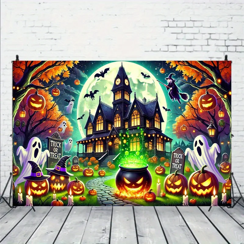 Large Halloween Spooky Wall Tapestry Haunted House Ghost Pumpkin Autumn Decor Banner Gothic Party Decoration Print