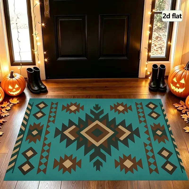 Large Area Rug with Ethnic Geometric Diamond Pattern, Retro Bohemian Style, for Living Room Bedroom Whole House