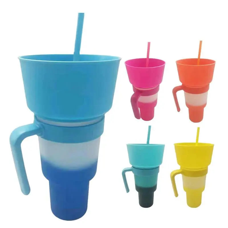 Snack Cup with Straw Portable Beverage Cup Leakproof Travel Drink Snack Bowl multifunctional split cup for Adults Girls Kids