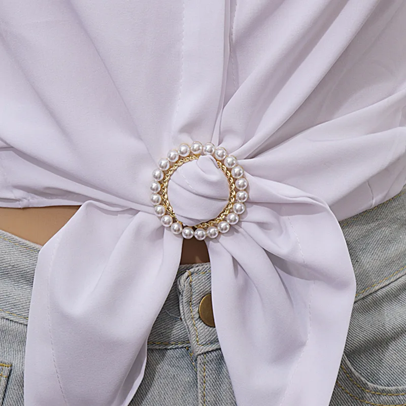 Women New Clothes Corner Knot Buckle Waist Buckle Classic Fashion Imitation Pearl Simple Silk Scarf Buckle H1449