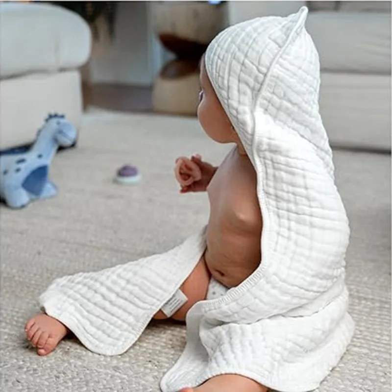 

6 Layer Bubble Gauze Baby Hooded Towel Kids Bath Wrap Wash Accessories Infant Bath Robe Soft Absorbent Material