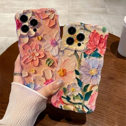 Luxury Laser Pink Glitter 3D Painting Flowers Phone Case For Iphone 11 12 13 14 15 Pro MAX Shockproof Bumper TPU Soft Back Cover