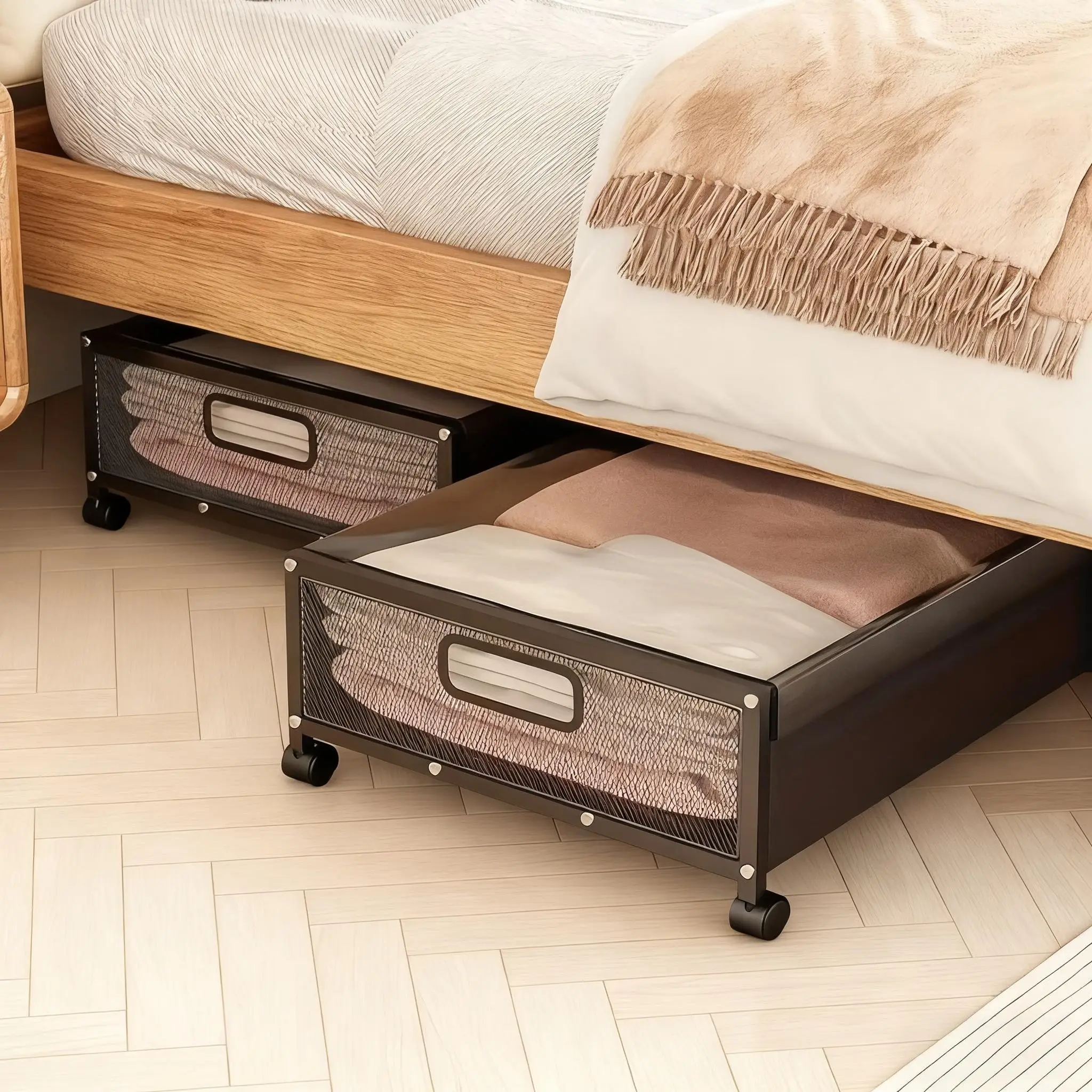 Drawer Organizer Bamboo - 2 Stück Aufbewahrungsboxen für unter dem