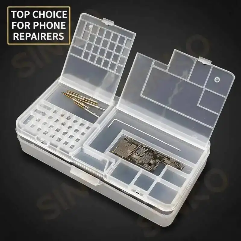 Double Layer Phone Repair Storage Box  Large Capacity Organizer for Screws Chips Small Parts Durable PVC Material 185x93x35mm