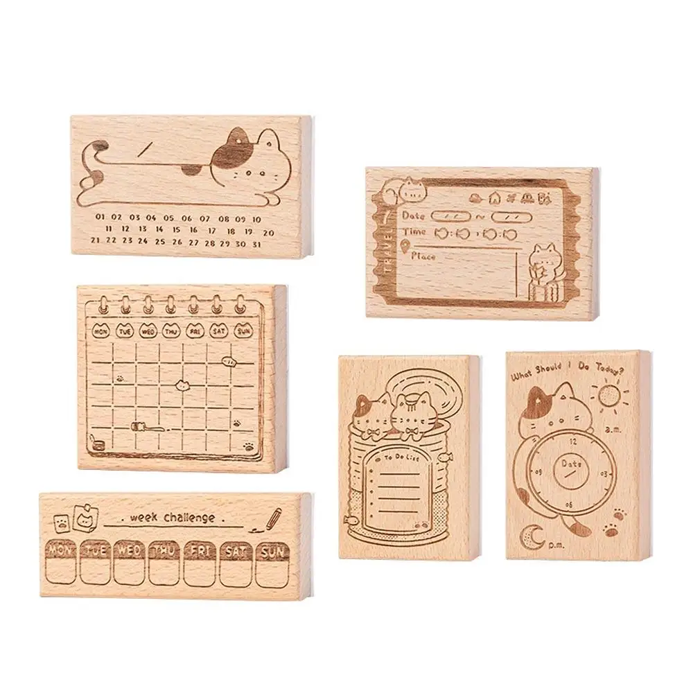 New Wood Assorted Stamp Cat Pattern Memorandum Sight Decorative DIY Box Series Schedule Scrapbook Stamps Cat Seal I2K4
