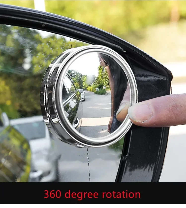 2Pcs Round Frame Convex Blind Spot Mirror Safety Driving Wide-angle 360 Degree Adjustable Clear Rearview Mirror Car Accessories