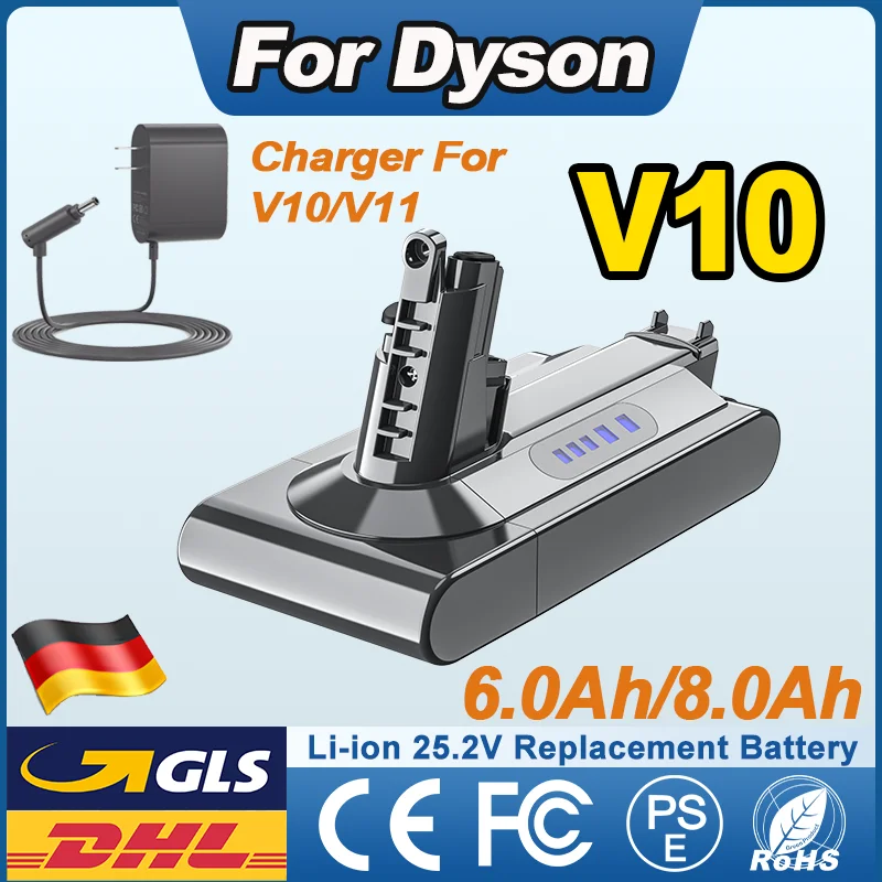 Batterie 6,0Ah/8,0Ah pour aspirateur Dyson V10 Absolute Animal V10 SV27 Total Clean 25,2V pour batterie DYSON SV12 V10