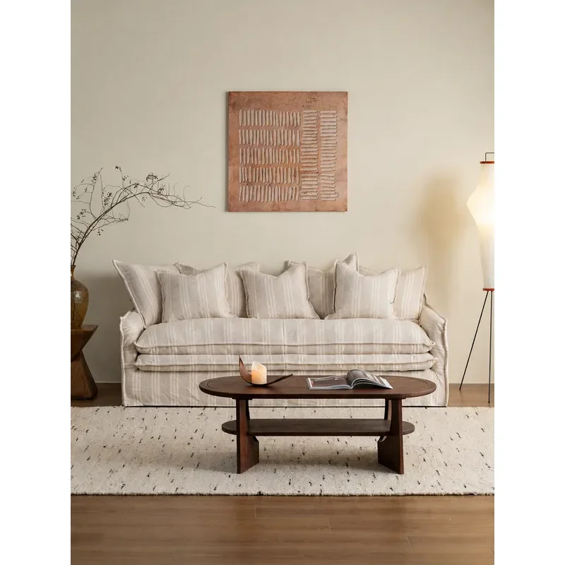 New Chinese Style Thickened Cotton Linen Fabric Sofa Living Room 2026 Soft Removable Washable Straight Row Couch
