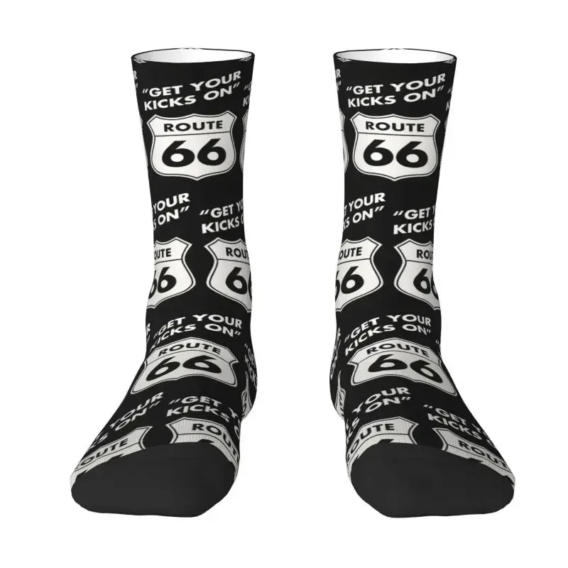 

Cool Printing Get Your Kicks On Route 66 Socks for Women Men Stretch Summer Autumn Winter USA Highways Crew Socks