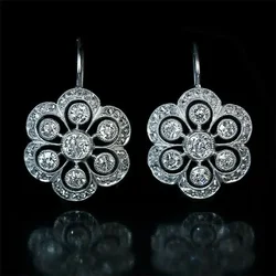 Trend Korean Silver Color Crystal Flower Earrings for Women Fashion Jewelry Accessories Gift 2024
