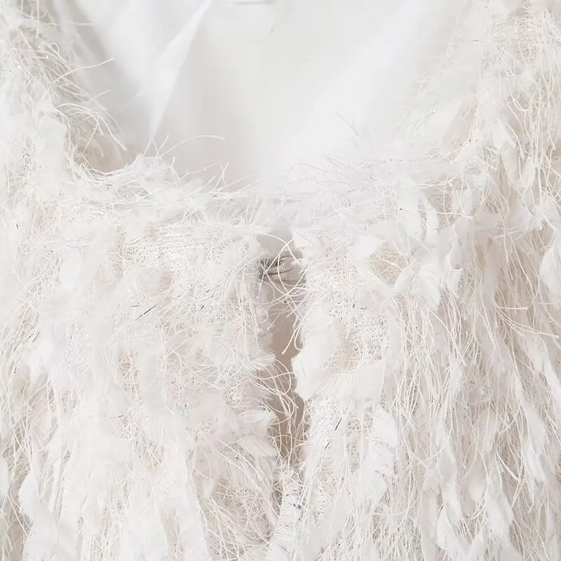 Giacca da pendolare da donna con decorazione in piume, filo metallico, girocollo, cappotto, lavoro d'ufficio, capispalla casual