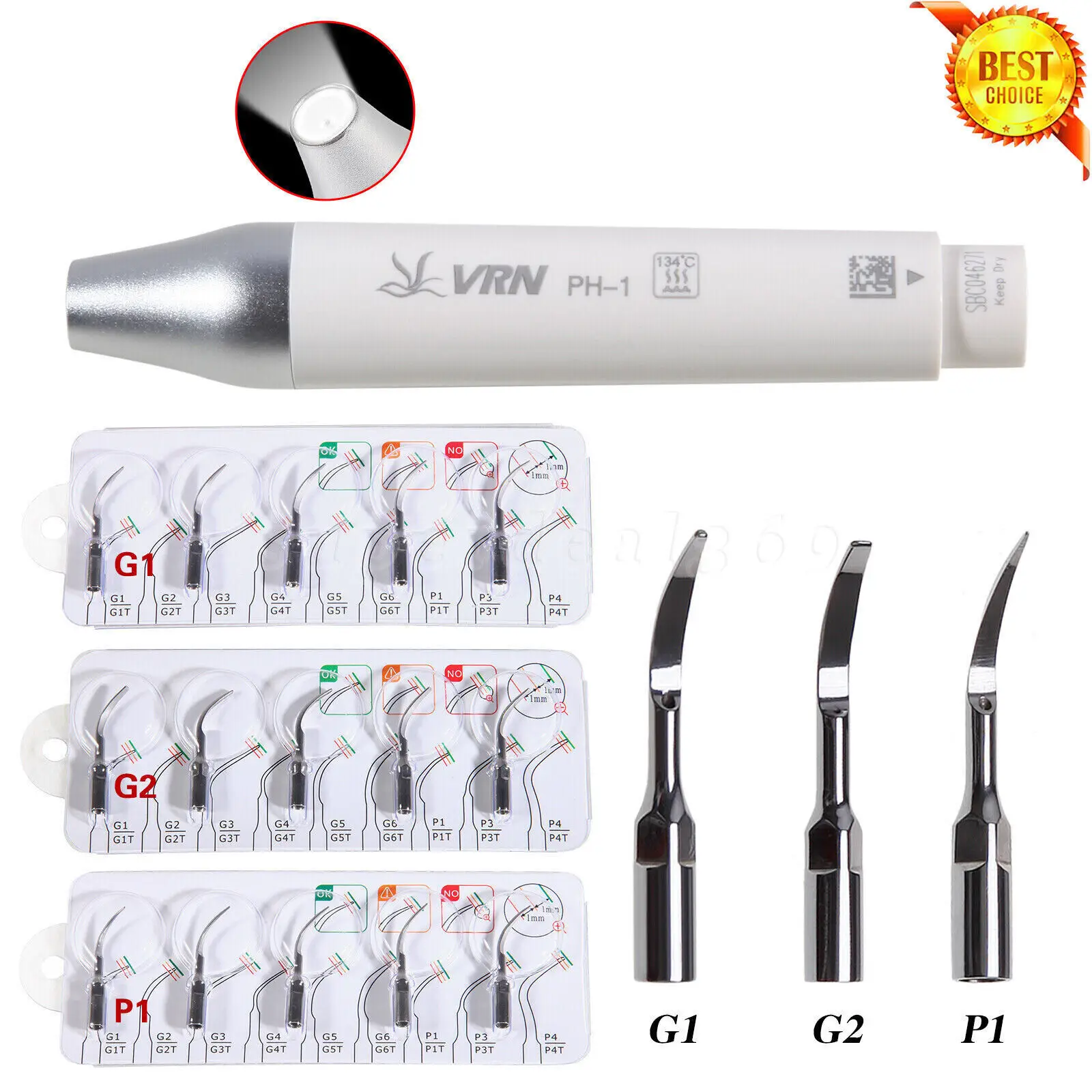 

VRN Dental Ultrasonic Piezo Scaler LED Detachable Handpiece PH-1/ 5PCS Tips for EMS Woodpecker