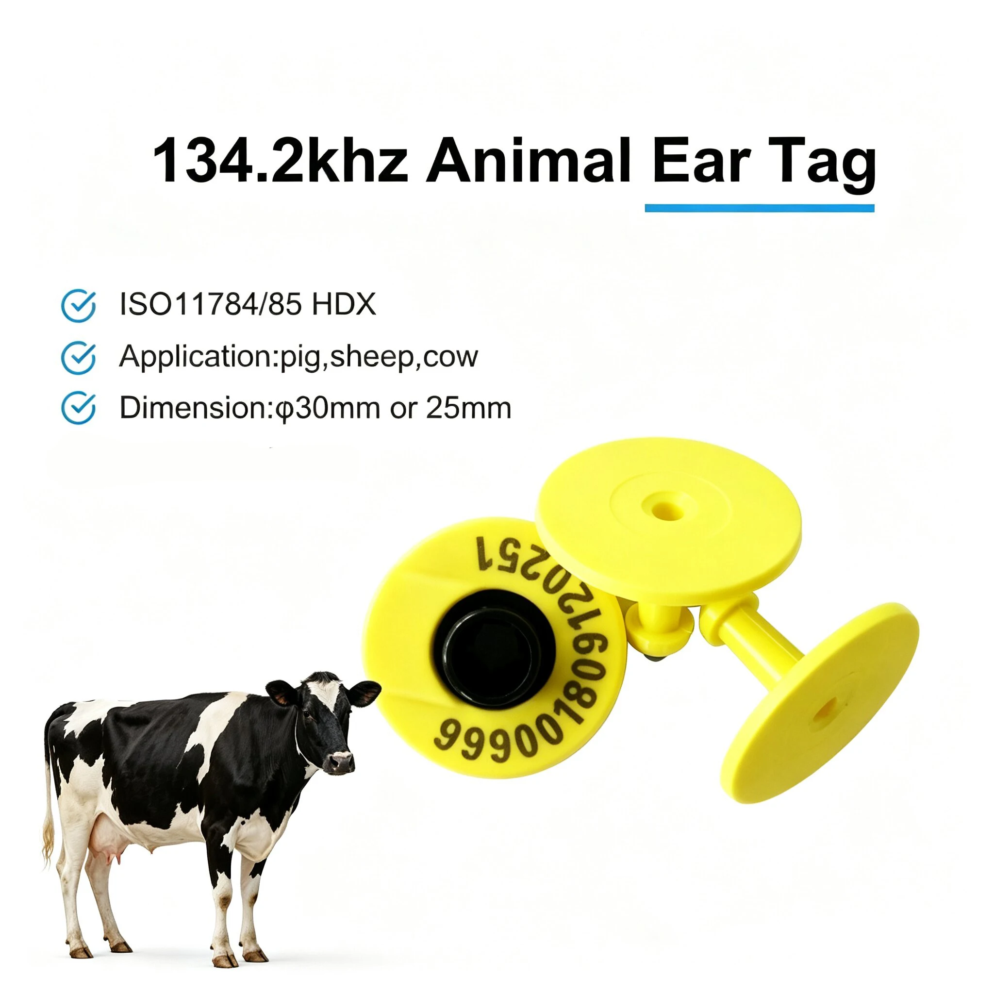 134.2KHz HDX ISO11784/5 RFID Round EID Ear Tag ID Number TPU Cow Cattle Animal Ear Tag For Farm Livestock Identification