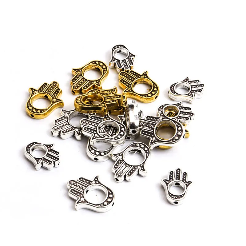 10pcs Hamsa Hand Openwork Metal Spacer Beads Charms Antique Silver/Gold Color Lucky Loose Bead For Jewelry Making DIY Bracelets