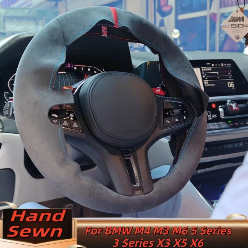 

Genuine Leather Hand-Sewn Steering Wheel Cover For BMW M4 M3 M6 5 Series 3 Series X3 X5 X6 Anti-Slip Breathable Auto