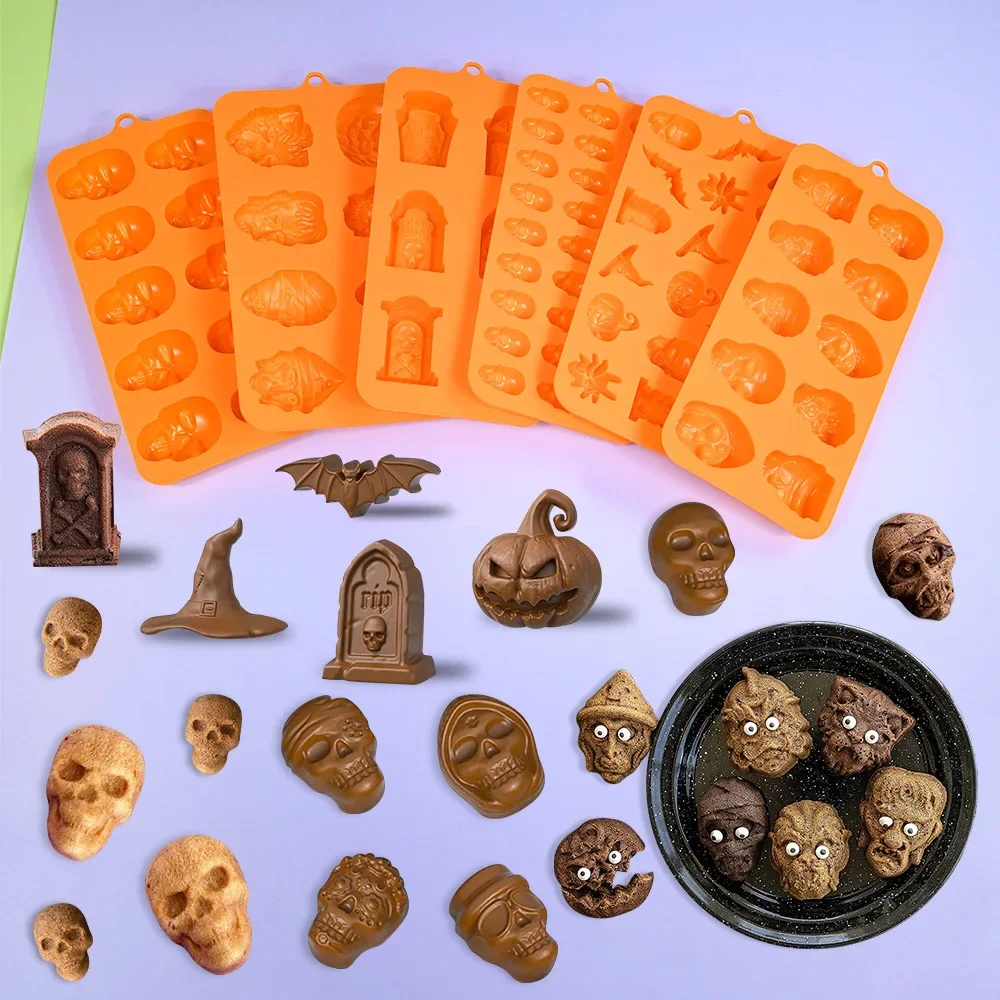 Halloween Skull Pumpkin Chocolate Candle stampo in Silicone Witch Ghost fondente stampo decorazione strumenti per torte