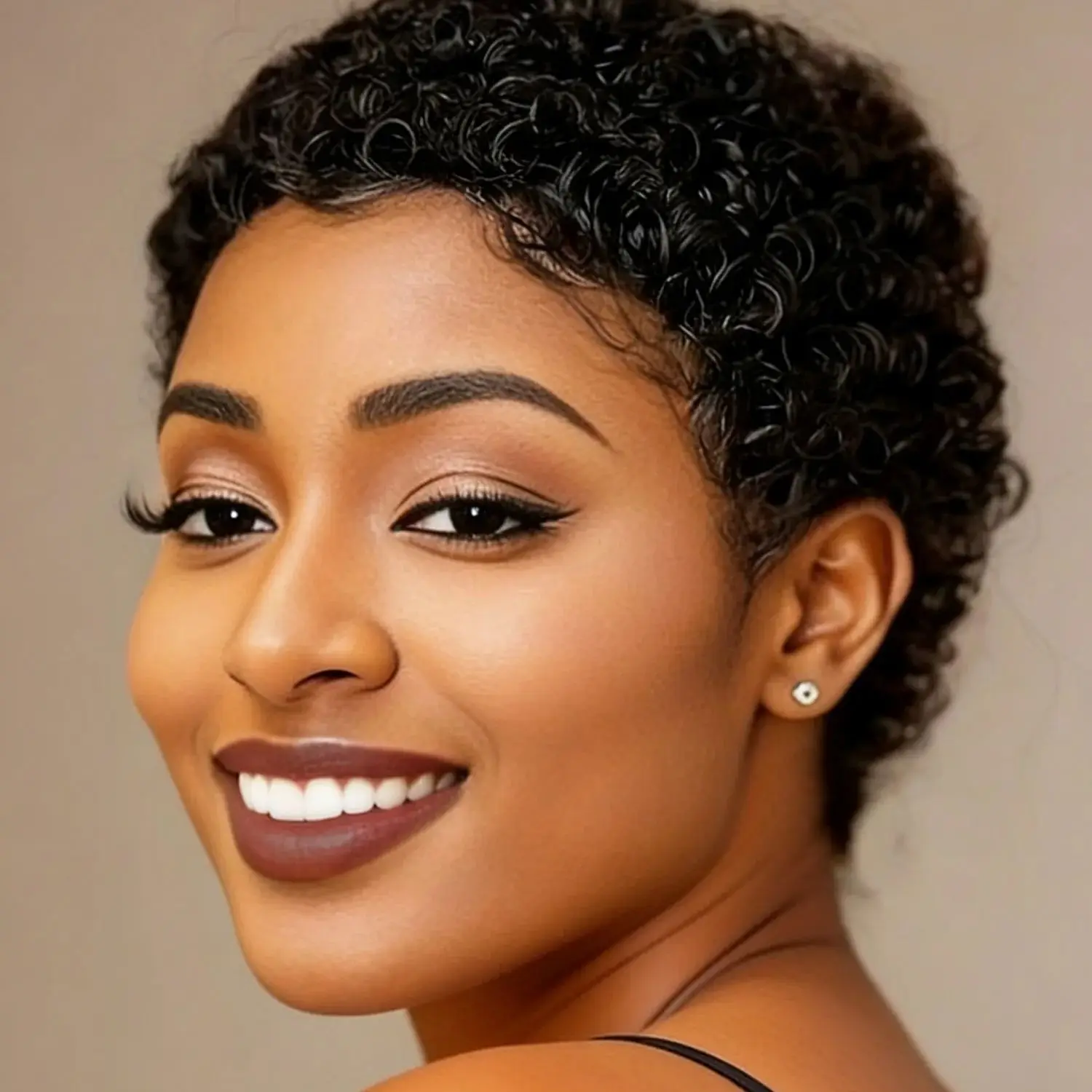 

Короткий парик из натуральных волос в стиле афро-пикси, полностью машинной работы, для женщин, естественный вид