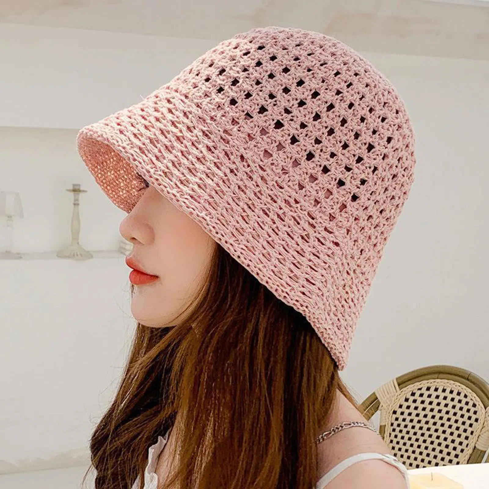 Summer Hiking Fisherman Hat Fashion Bucket Hat Breathable Knitted Sunshade Fisherman Hat for Home Office Travel School Hiking