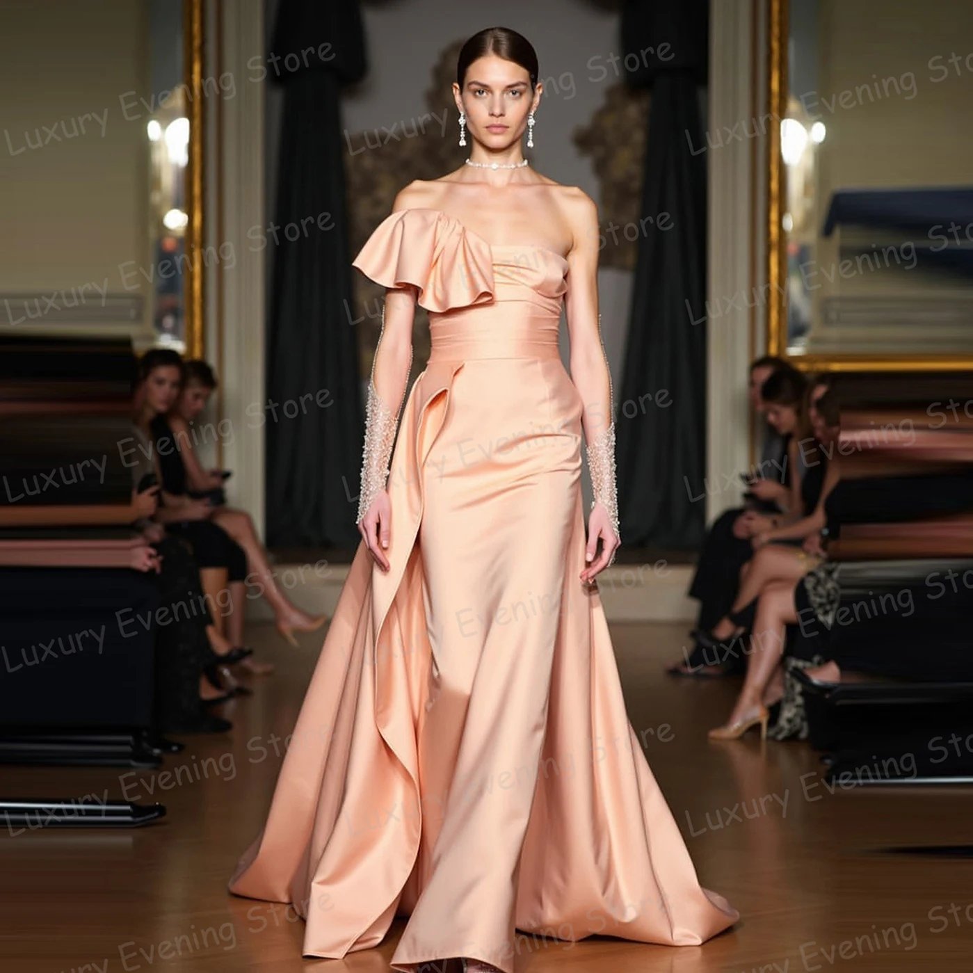 فساتين سهرة بسيطة للنساء حورية البحر مثيرة بكتف واحد بدون أكمام فساتين حفلات مطوية موضة الحفلات فيستدوس دي نوفيا مخصصة