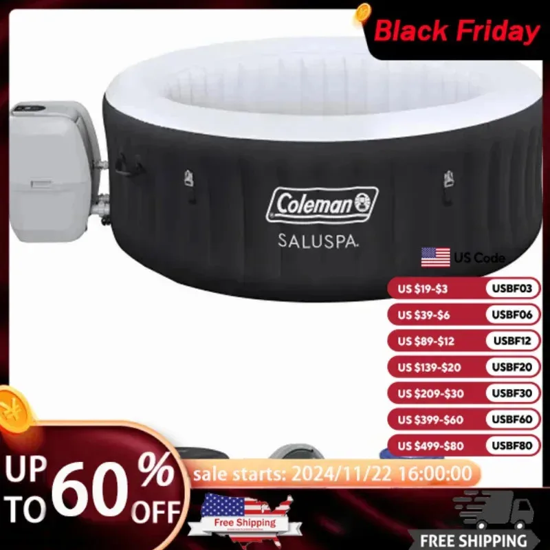 QAZ8-Coleman SaluSpa AirJet 2 to 4 Person Round Inflatable Hot Tub Portable Outdoor Spa with 60 Soothing AirJet and Insulated#R