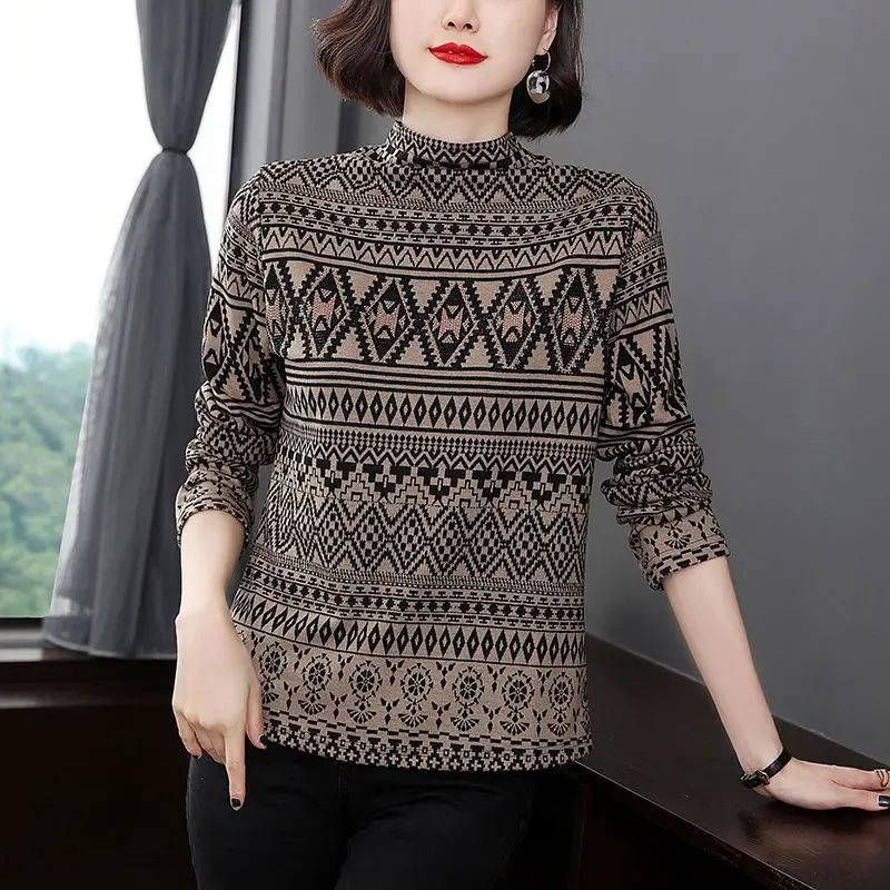 

Korean Style Printed Temperament New Half Turtleneck Long Sleeve Bottoming Shirt Pullover Warm Style Top