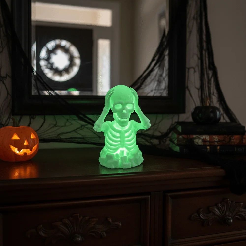 Compact Halloween Skeleton Figurine Novelty Durable Luminous Tabletop Statue Creative Miniature 3D Printed Skull Students