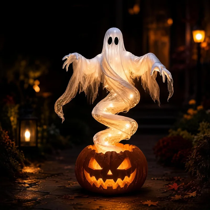Halloween Swirling Ghost Pumpkin Lamp, Outdoor Yard Ghost Light For Lawn Garden Halloween Decoration