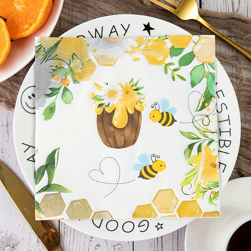 

20 штук салфеток из ткани с шестиугольным узором в виде сот и цветочным дизайном, салфетки для украшения вечеринок, идеально подходят для декора мероприятий и праздников.