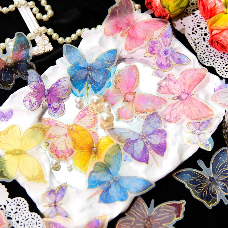 

20 шт. набор наклеек, лазерная золотая бабочка, изысканное красочное ассорти, ручная палатка, декоративные материалы, скрапбукинг, 6 стилей