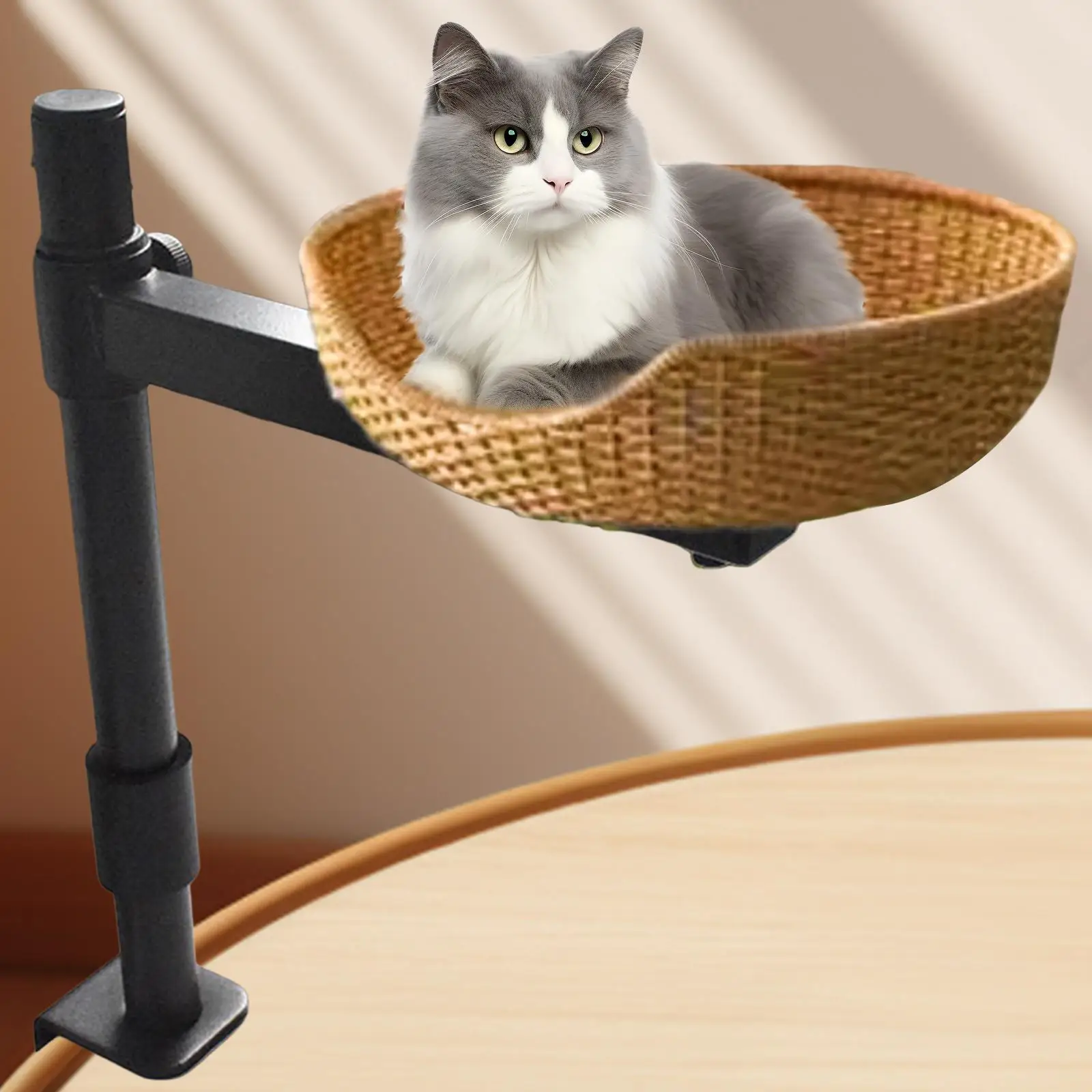 

Desk Cat Bed Rack Accessories Premium Steel Sturdy Easy to Install Attachment Adjustable Height 360 Rotating Cat Nest Support