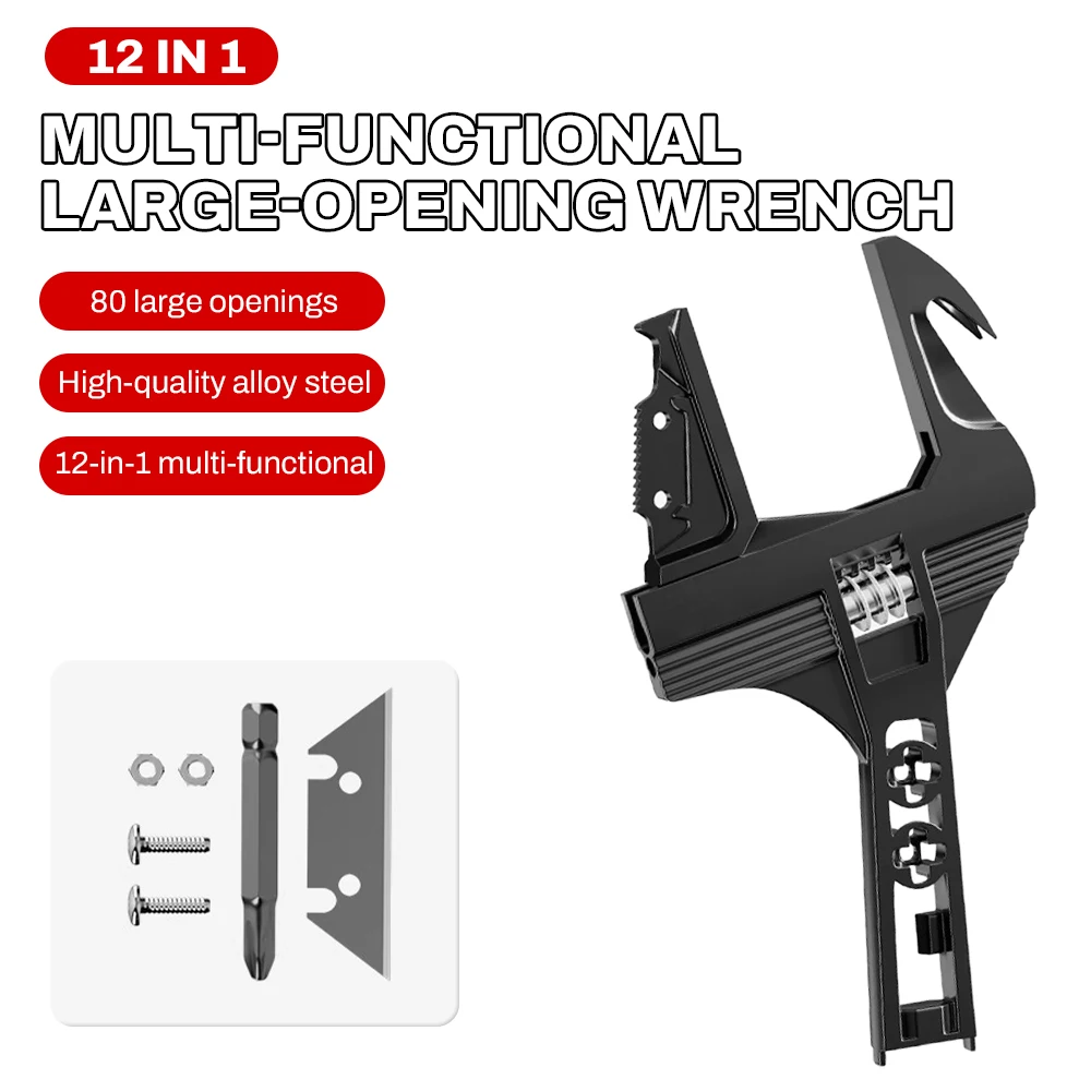 

80mm Adjustable Bathroom Wrench Multifunctional Large Opening Pipe Wrench Nail Screwdrivers Adjustable Spanner Home Repair Tools