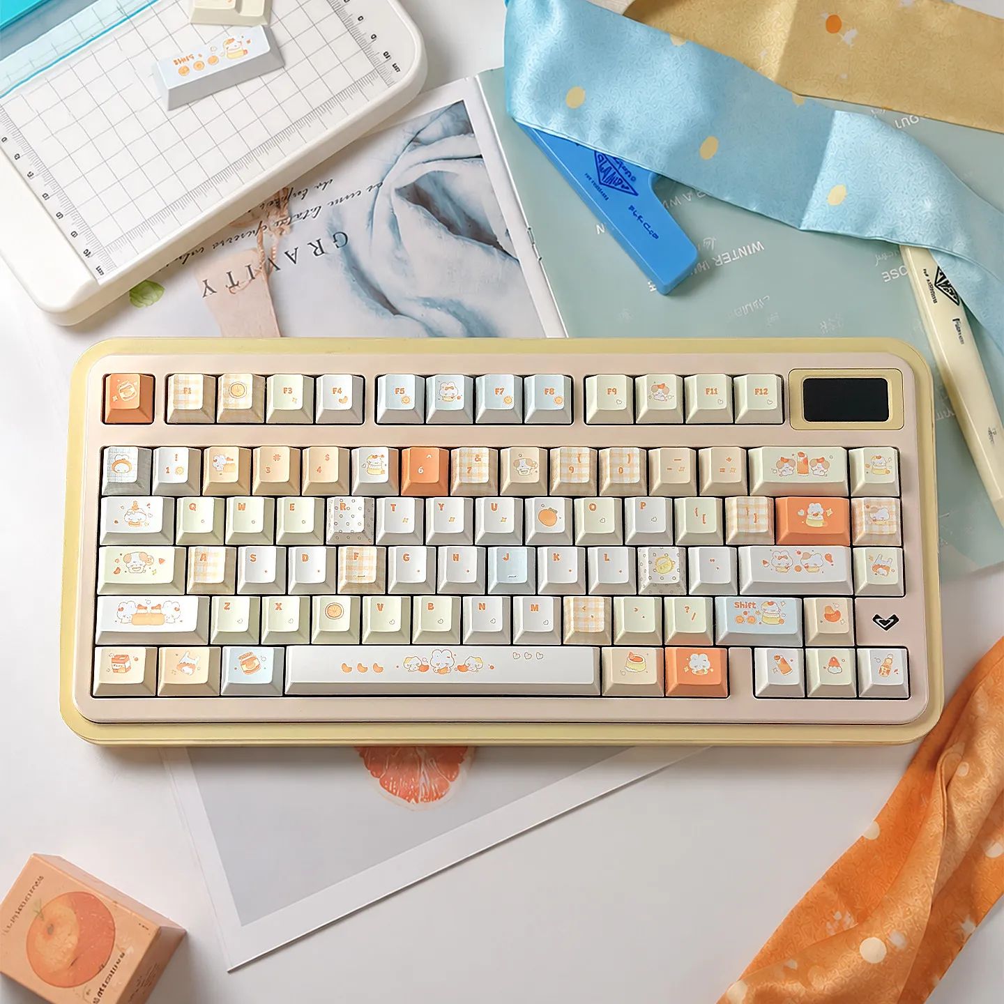 URE Tangelo Mochi Keycaps Cherry Profile Dye Sublimation PBT Keycaps Cute Rabbit Key Caps For MX Mechanical Keyboard 61/64/87/96