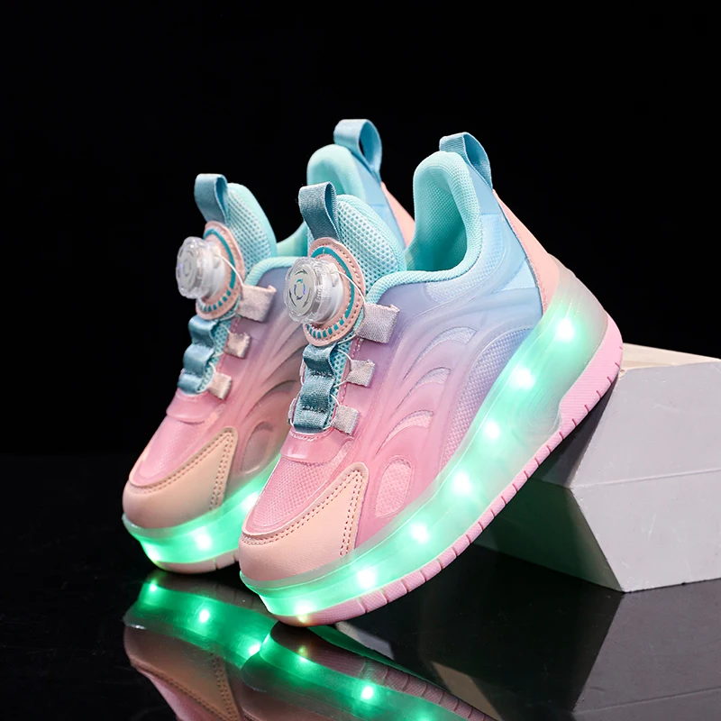 

2026 Four Seasons Two Wheel Children's LED Light Roller Skating Shoes for Boys and Girls Glowing Sports Night Light Sports Shoes