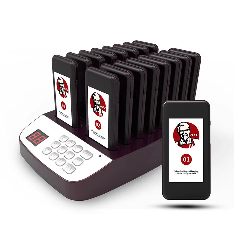 Waterproof 16-Coaster Wireless Pager System for Restaurants Customizable Buzzer for Food Truck Cafe or Bar