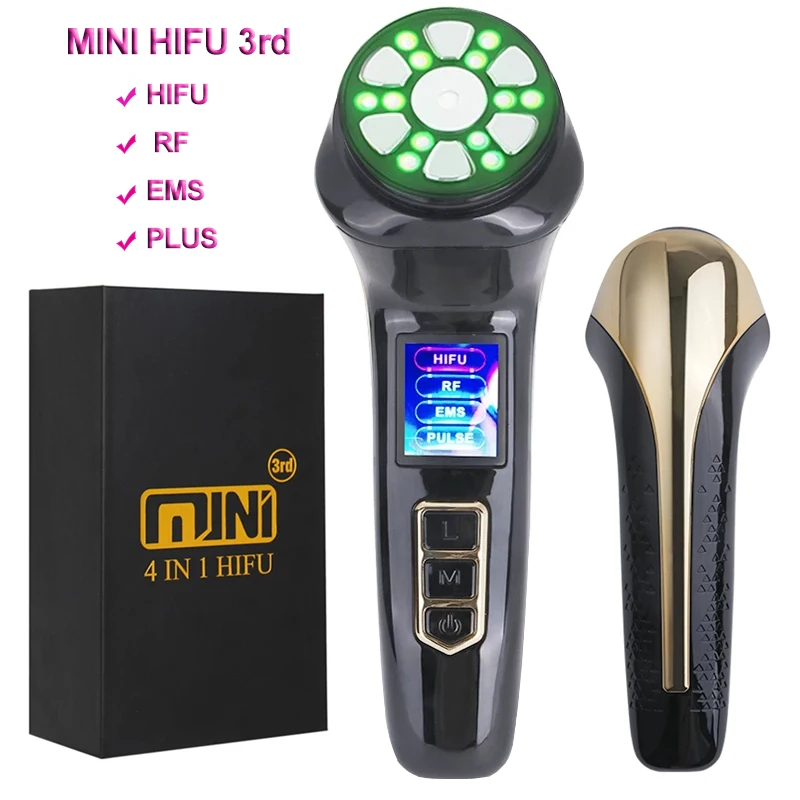最新4in1ミニハイフマシン 第3世代 EMSパルス温熱美顔器 顔と体用 超音波美容器