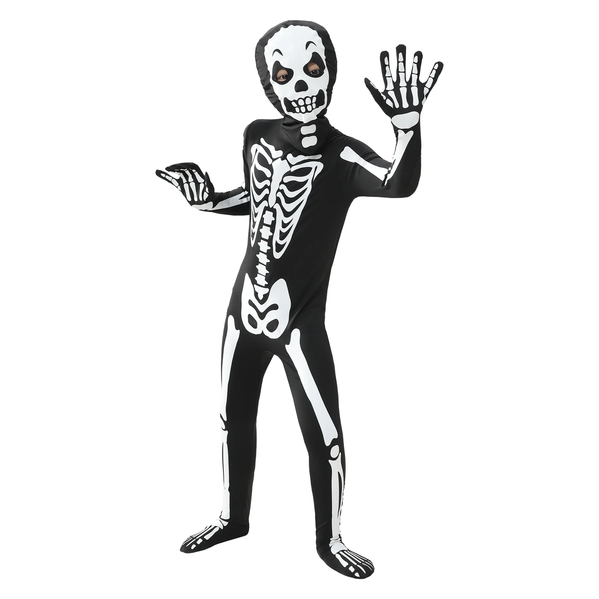 Boys Scary Zombie Halloween Costume Glow In The Dark Printed Skeleton Jumpsuit Kids Carnival Party Spooky Ghost Horror Jumpsuit