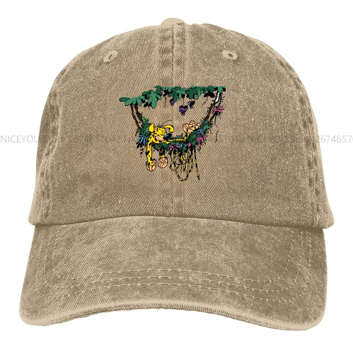 Washed Men's Baseball Cap In Hammock Trucker Snapback Caps Dad Hat Marsupilami Cartoon Golf Hats