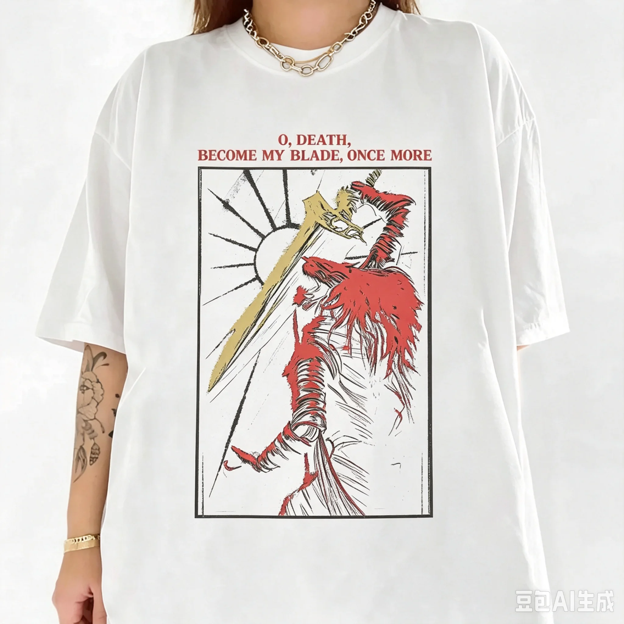 2026 Summer Vintage Washed Dark Warrior Print T‑Shirt Men Women Gothic Fantasy Loose Short Sleeve Casual Street Tee