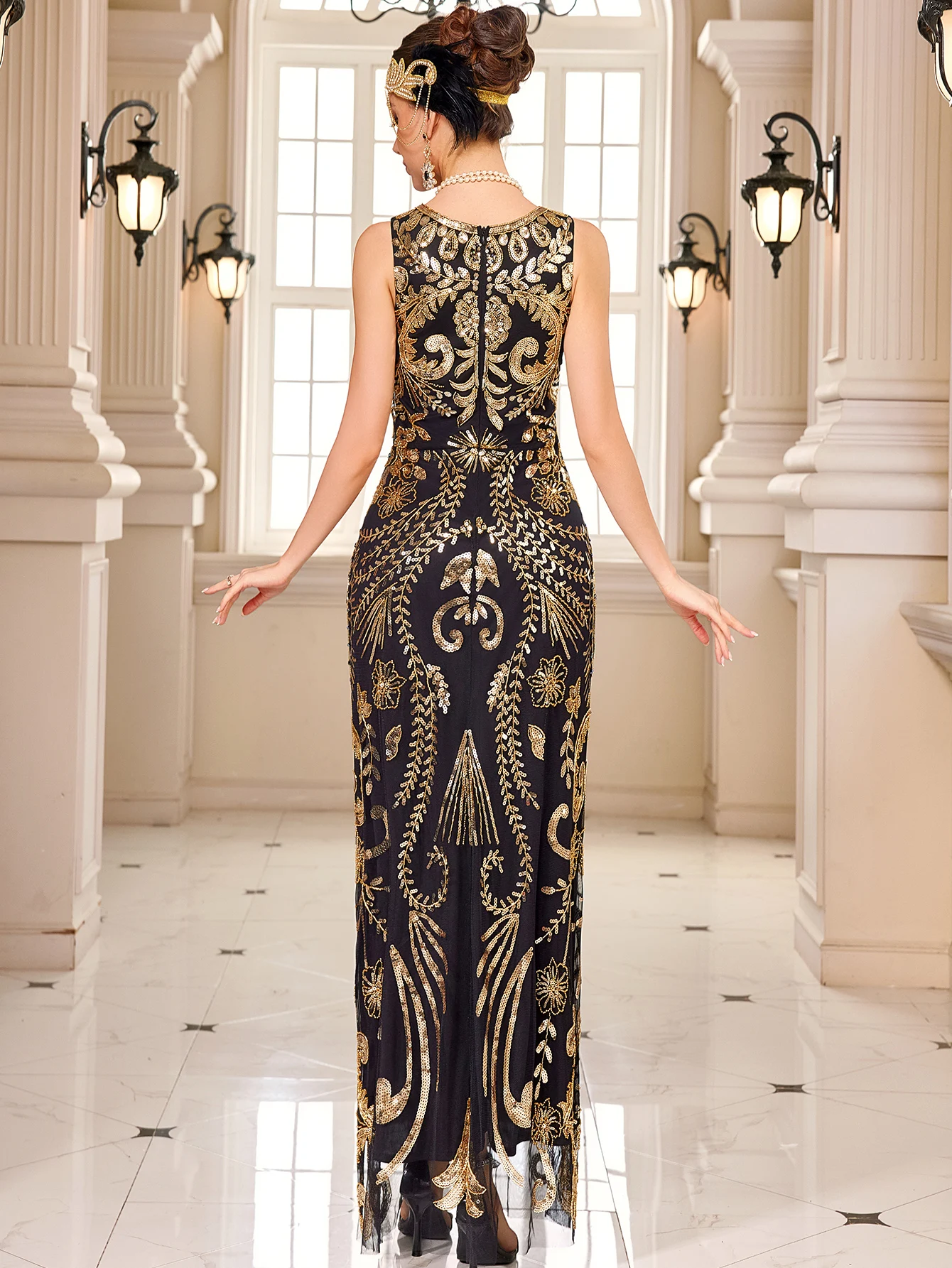 1920s Gatsby Gorgeous Vintage Floral Flapper Gown Banquet Dress Formal Evenning Festival Anniversary Party