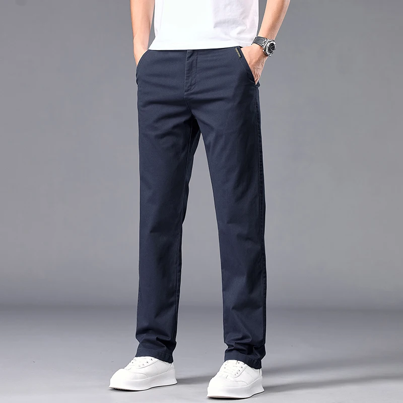 Pantaloni casual da lavoro in seta di ghiaccio dritto da uomo primavera estate pantaloni moda sottili e traspiranti pantaloni classici da uomo di lusso