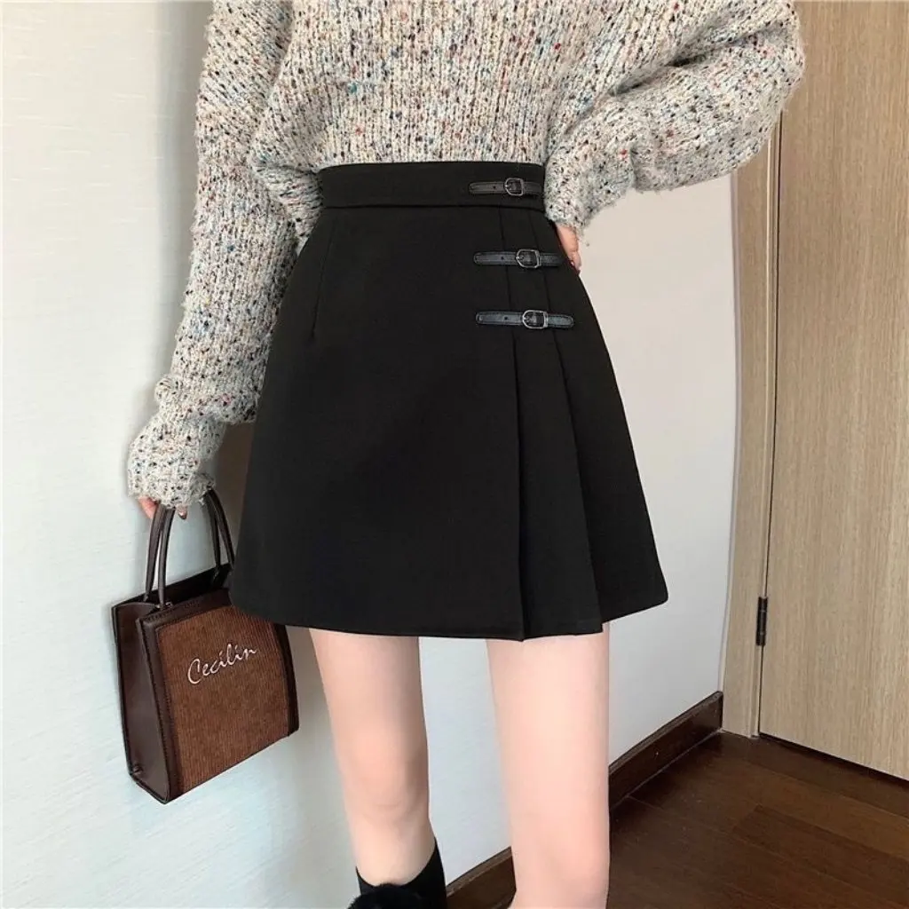 

plus Size High Waist A-Line Pleated Skirt for Women Irregular Slimming Hip Covering Autumn Winter Chubby Girl's Fashion