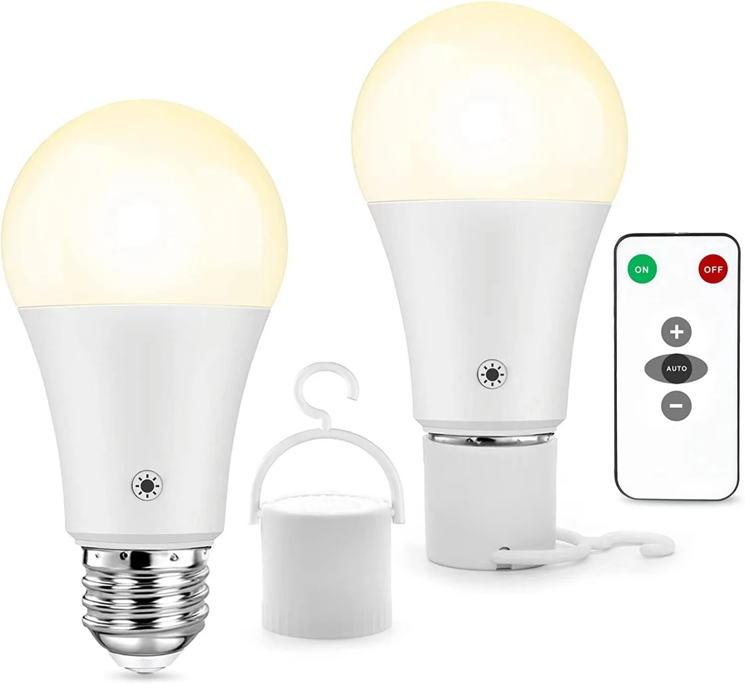 Rechargeable Light Bulbs with Remote, Dimmable Battery Powered Light Bulbs, A19 Standard Size Emergency LED Light Bulbs, 2 Pac
