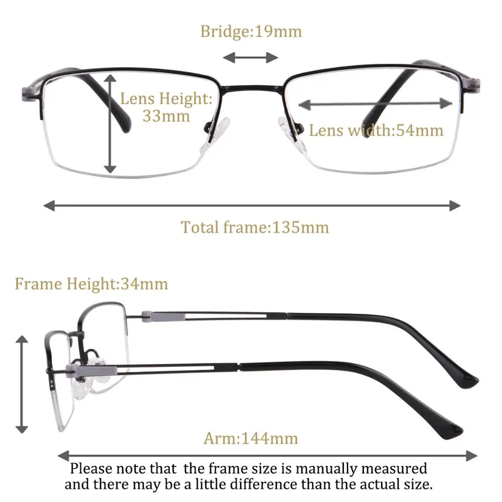 Men's glasses half frame myopia prescription glasses with lenses blue light blocking computer glasses standard diopter no CYL