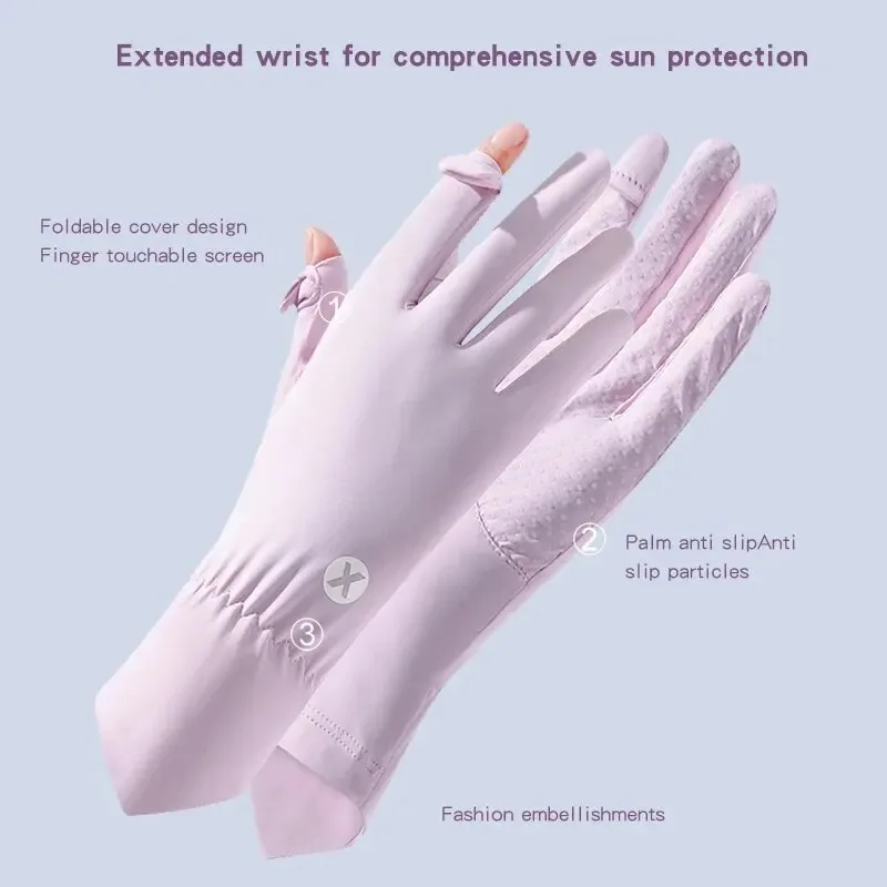 Thin Ice Silk Women\'s Sunscreen Gloves for Women and Men Driving Electric Motorcycles Fishing UV Protection, Anti Slip, Breathab