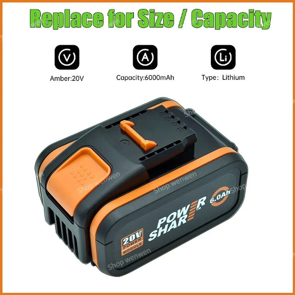 100%Original 6000mAh For WORX WA3553 WG630 WG629 WX372 WX390 WX394 WX550 WX523 WX802 WX858 WX900 20V Power tool battery