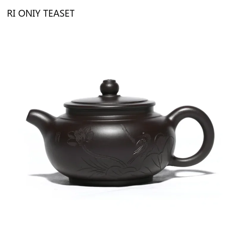 170ml Yixing Purple Clay Teapots Hand-carved Lotus Tea Pot Raw Ore Black Mud Beauty Tea Infuser Kettle Chinese Zisha Tea Set