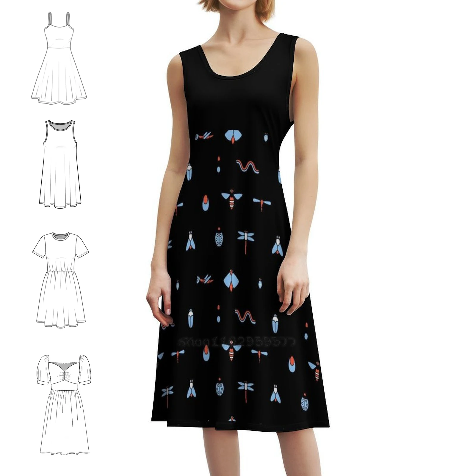 دراسات الحشرات علم الحشرات فستان قصير على طراز Preppy للنساء على شكل حرف a فضفاض مناسب فستان يوم غير رسمي دراسات الحشرات #1